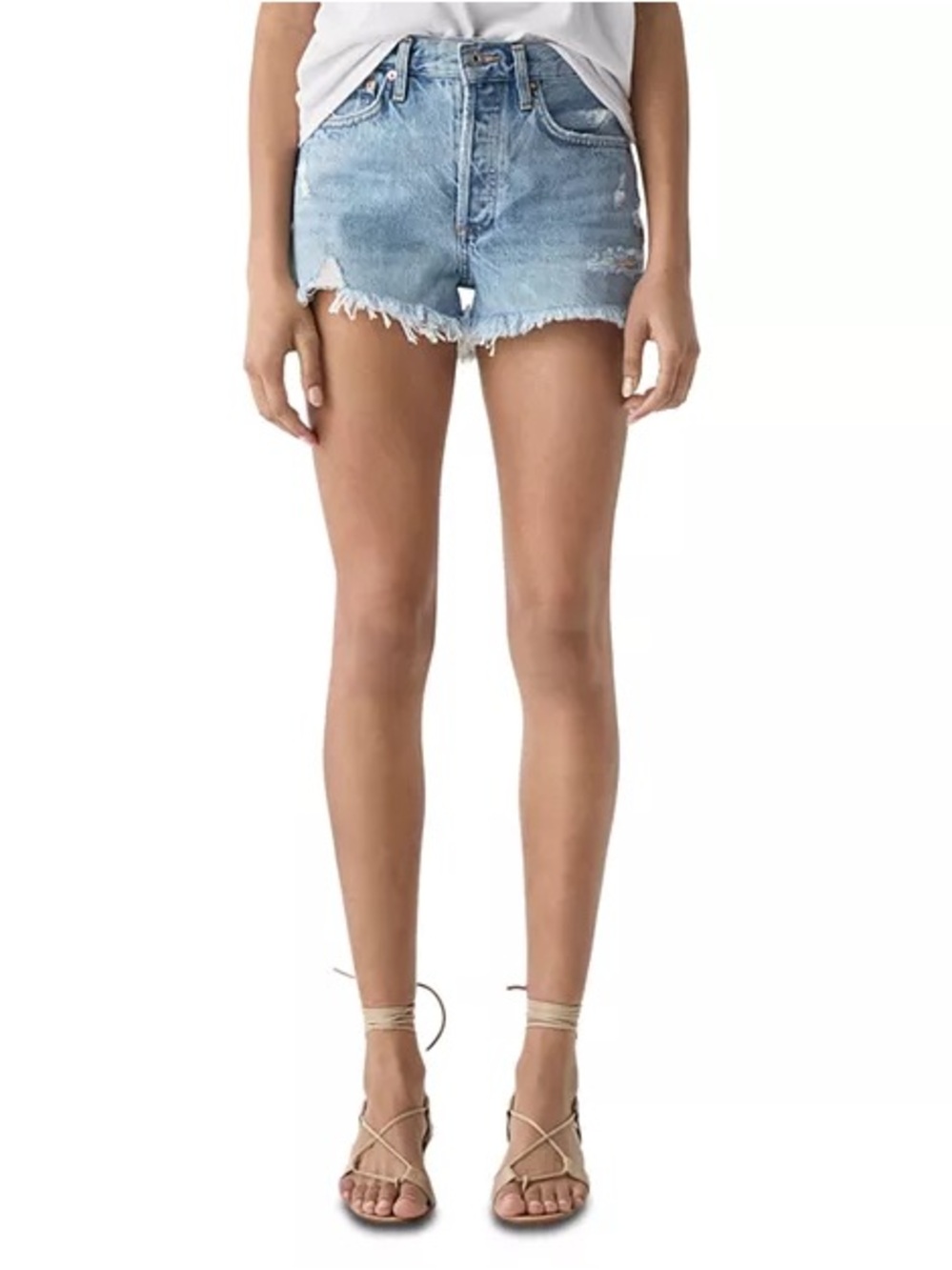 Agolde Light Wash Distressed High-Rise Jean Shorts